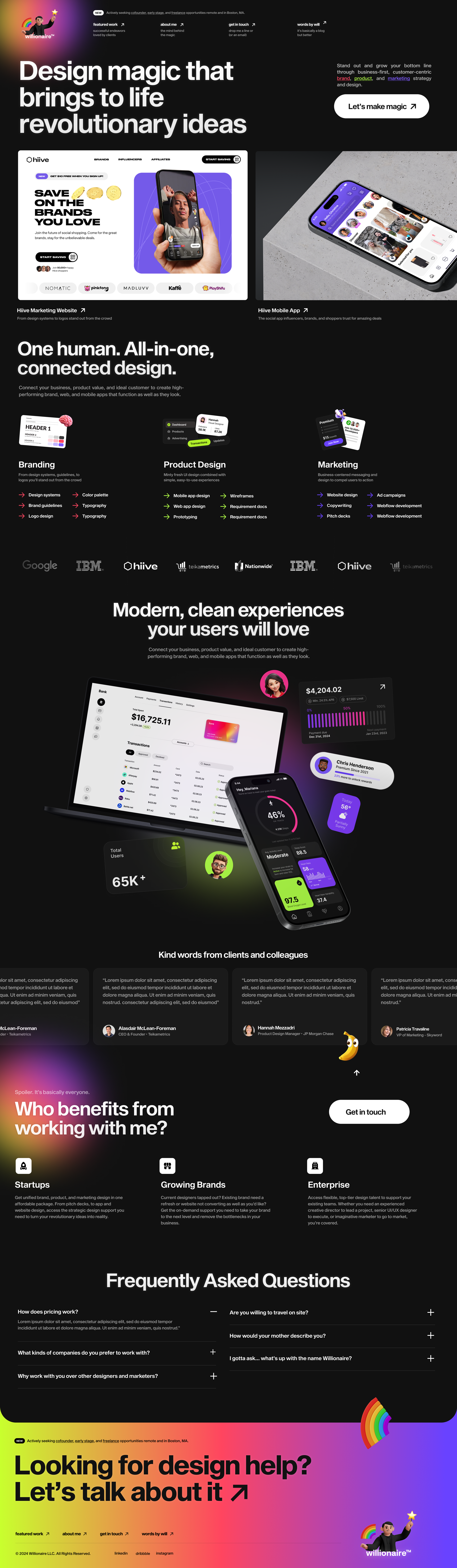 Willionaire™ Agency Portfolio agency app branding freelance graphic design mobile portfolio website