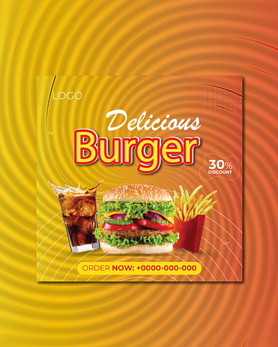 Social media Delicious burger template post design chicken banner