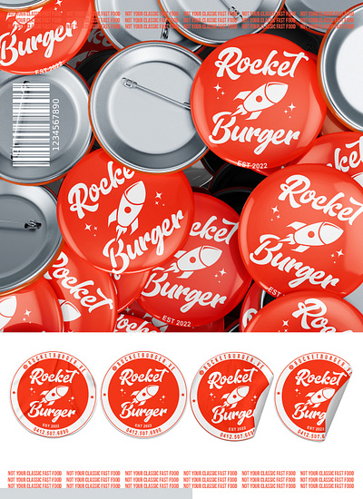 Pin Button Design for *Rocket Burger 3d ad brand brand design brand identity branding design fast food food design graphic design illustration logo pin button sticker stickers design vector