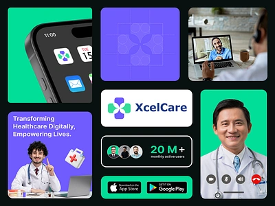 XcelCare- Healthcare Helpline Branding brand identity branding consultant: health design digital health digital health solution digital medical center health care health tech identity logo logotype medecine minimal modern logo typography