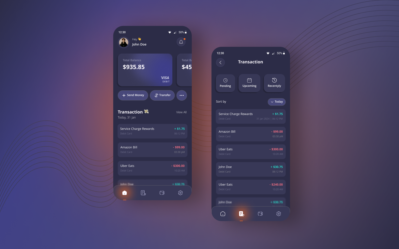 Mobile Bank account account app bank banking credit card dark darkmode design mobile mobilebank transactions ui ux