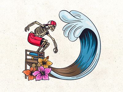 Surf’s Up, Wheels Down beach concept design illustration outline skate ramp skateboard illustration skateboarding skeleton skeleton art skeleton on skate skeleton on skateboard skull surf art surf illustration surf style surfing surfing art wave wave art