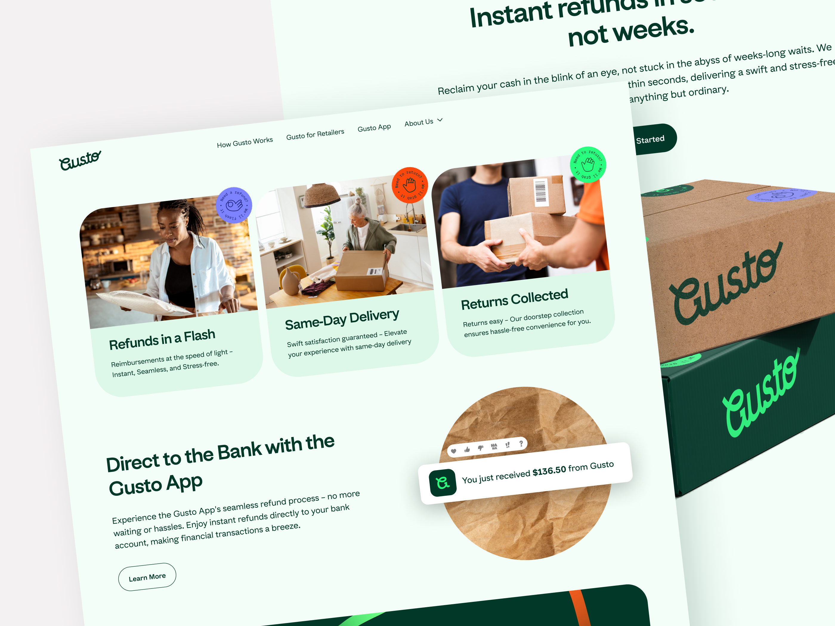 Gusto Web Design brand identity branding custom lettering delivery delivery service delivery website graphic design green website illustration logo logo design typography ui ux visual identity web web design web page