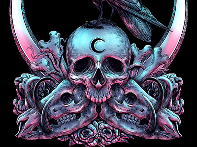 CROW corvus crow drawing graphic design illustration raven skull tshirt design