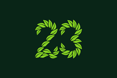 Number 23 23 23 number branding design graphic design green illustration leaf leaf number logo nature number simple typography vector