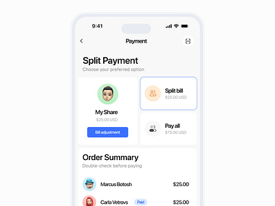 Bill Split app design app bank banking bill bill split buy finance fintech minimal online bank pay payment sell split subscription ui user user interface ux