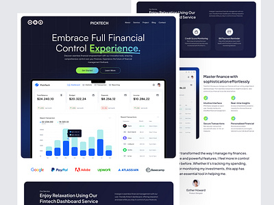 PickTech - Fintech Landing Page clean design finance finance dashboard finance management financial fintech landing landing page modern money product design saas saas landing page ui ux web web app web design website