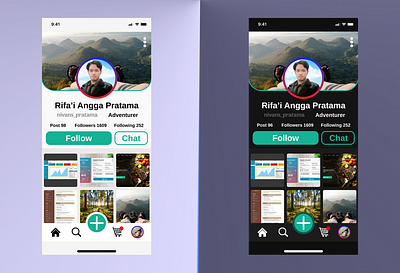 Profile account in social media UI Design dark light mobile profile prototyping socialmedia ui ux wireframing
