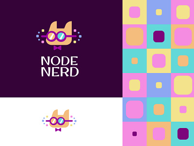NodeNerd bold branding cat design geometric glasses logo logodesign mobile application modern nerd node organizing planning