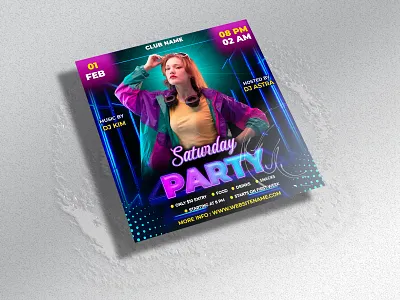 Saturday Party Social Media Post Design Template black blue club dance dancing digital marketing dj nights freepik graphic art graphic design graphics music neon nights party poster design social media social media post social media post template template design