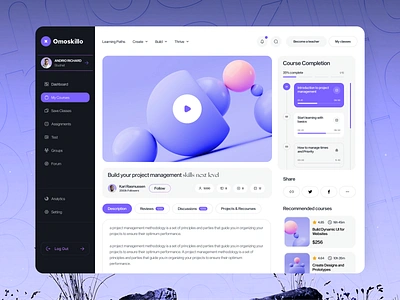 Omoskillo- Course details course dashboard design edtech educaiton elearning menu minimal product school ui uidesign uxdesign