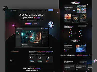 Ai Video Generator Landing Page | AI Website ai ai generate ai video artificial artificial inteligence bot deepbrain ai digital content generation image generator invdeo landingpage modern synthesia ui ux vidoegen website zapier