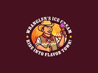 Ice Cream Cowboy Mascot Logo branding cartoon character cowboy creamy cute desert food frozen ice cream illustration logo mascot milk restaurant rodeo shop snack sweet vector
