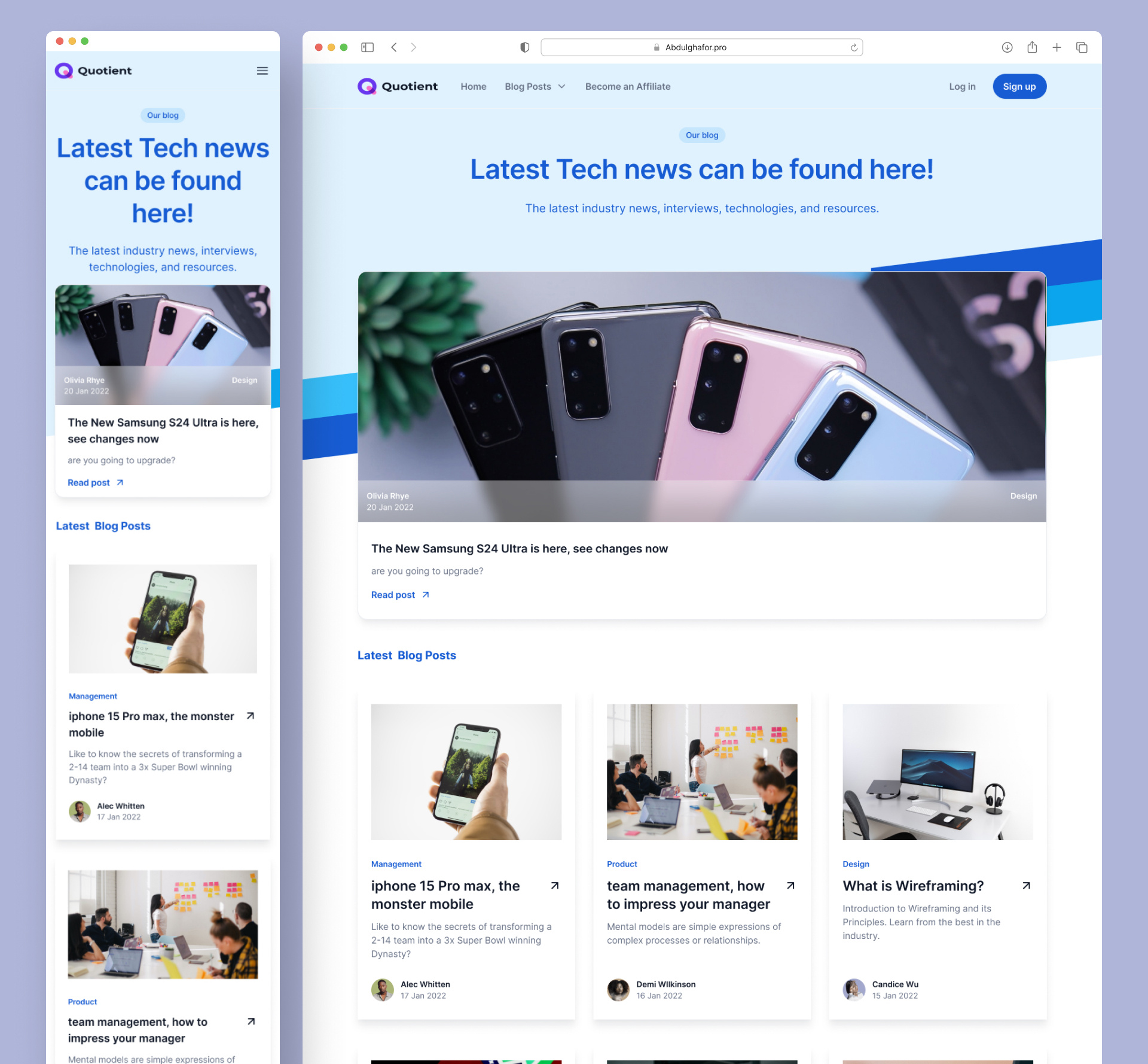 Responsive Blog website mobile,Web UI UX Design app blog design figma flat minimal mobile responsive tech ui user interface ux web website