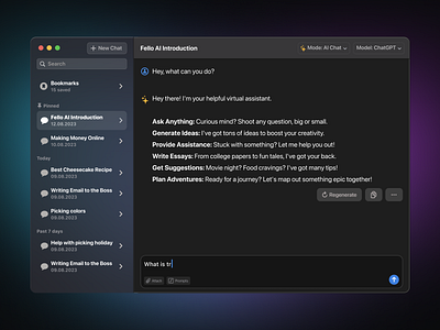 Fello AI – Handy MacOS Client for ChatGPT ai ai app app assistant chat bot chatbot chatgpt chatgpt app design gpt 4 macos minimalist ui usability ux