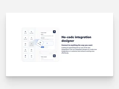 Website design | No-code integration designer actioner build drag and drop integration minimal no code slack ui webpage website
