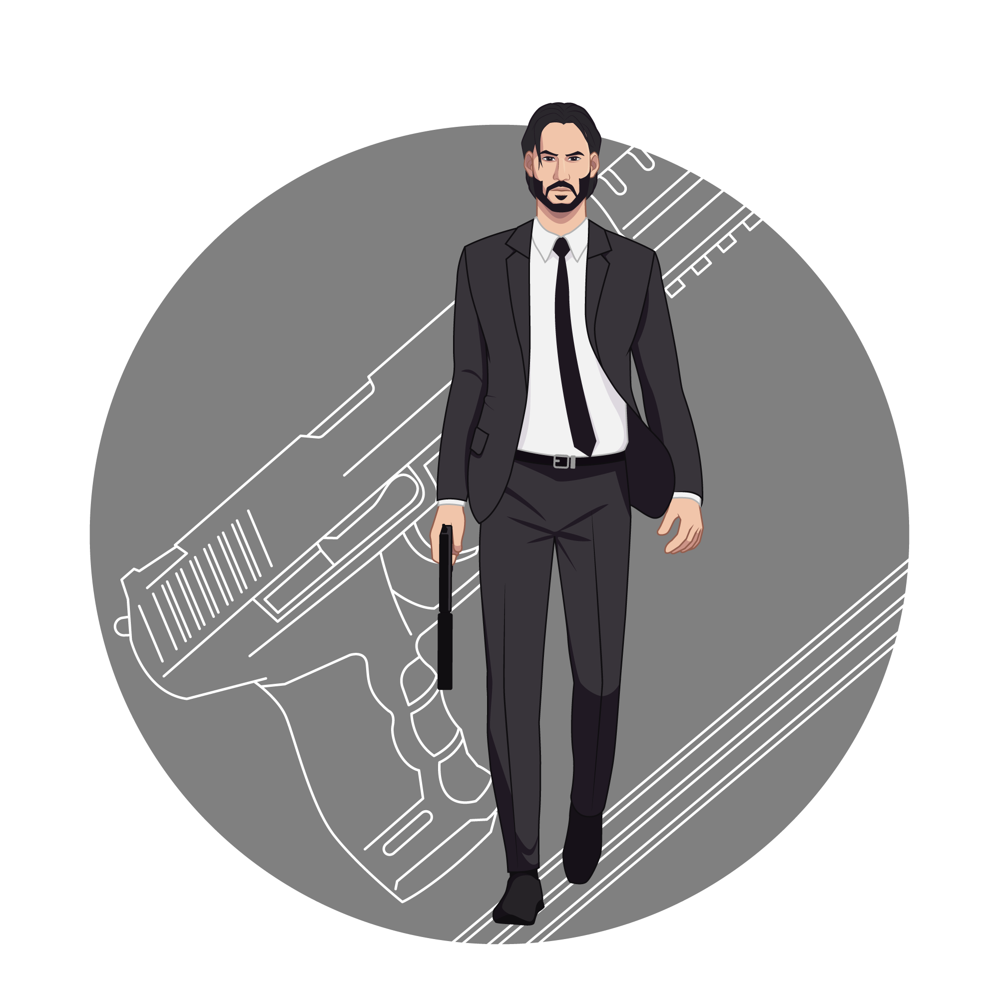Mr. John Wick cartoon character design illustration vector