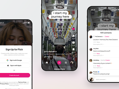 Social Media App - Flick app interface mobile mobile app mobile social media social social media social media app social media platform social network ui ux videos