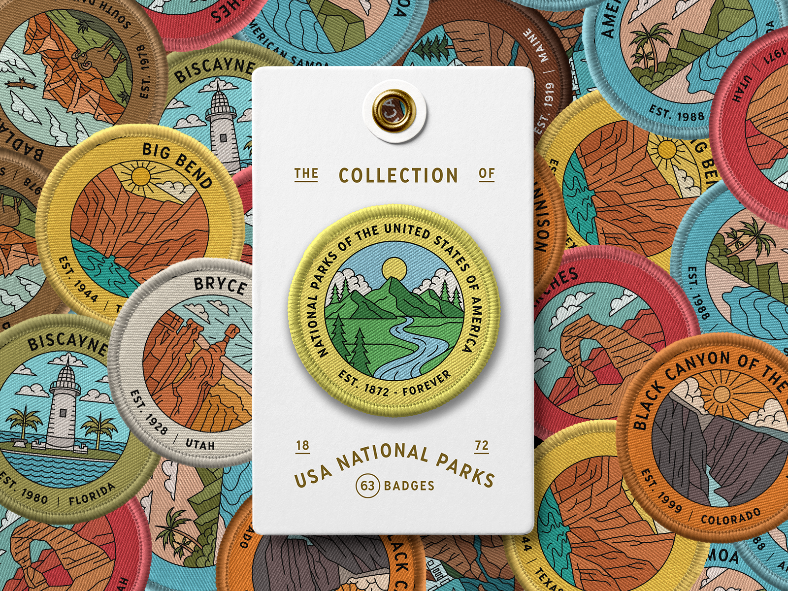 USA National Parks - Badges Vol. 1 animal animals apparel badge badges illustration landscape line lineart merch merchandise monoline mountain national park national parks outdoors patch sticker us usa