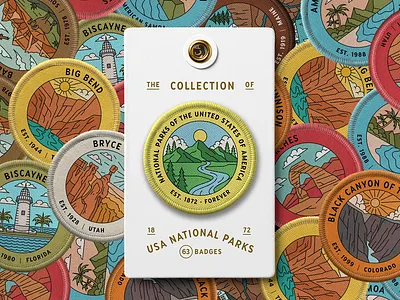 USA National Parks - Badges Vol. 1 animal animals apparel badge badges illustration landscape line lineart merch merchandise monoline mountain national park national parks outdoors patch sticker us usa