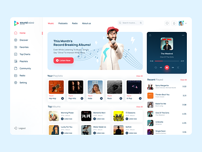 Music Streaming Web App adrian app dashboard design designer figma gancarek music playlist podcast radio top charts ui uidesign ux web design wrocalw wrocław