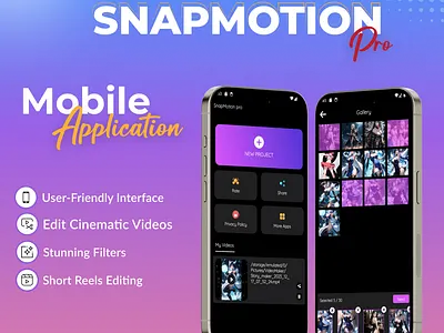 SnapMotion Pro | Video Editing Mobile App captiontool freetool mobileapp mobiledevelopment snapmotionpro ui uzrtech video editing videoeditingapp