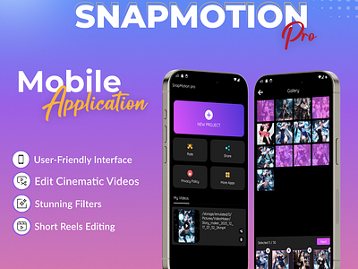 SnapMotion Pro | Video Editing Mobile App captiontool freetool mobileapp mobiledevelopment snapmotionpro ui uzrtech video editing videoeditingapp