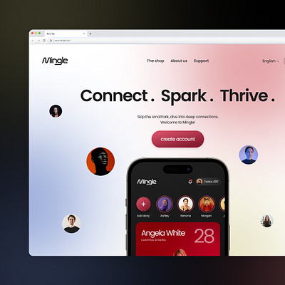 Mingle - Connect. Spark. Thrive landing ui uidesign uiux uiuxdesign ux uxdesign webdesign