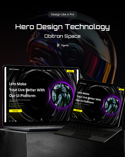 Hero Design | Technology Website Obitron Space. 3d branding graphic design motion graphics ui