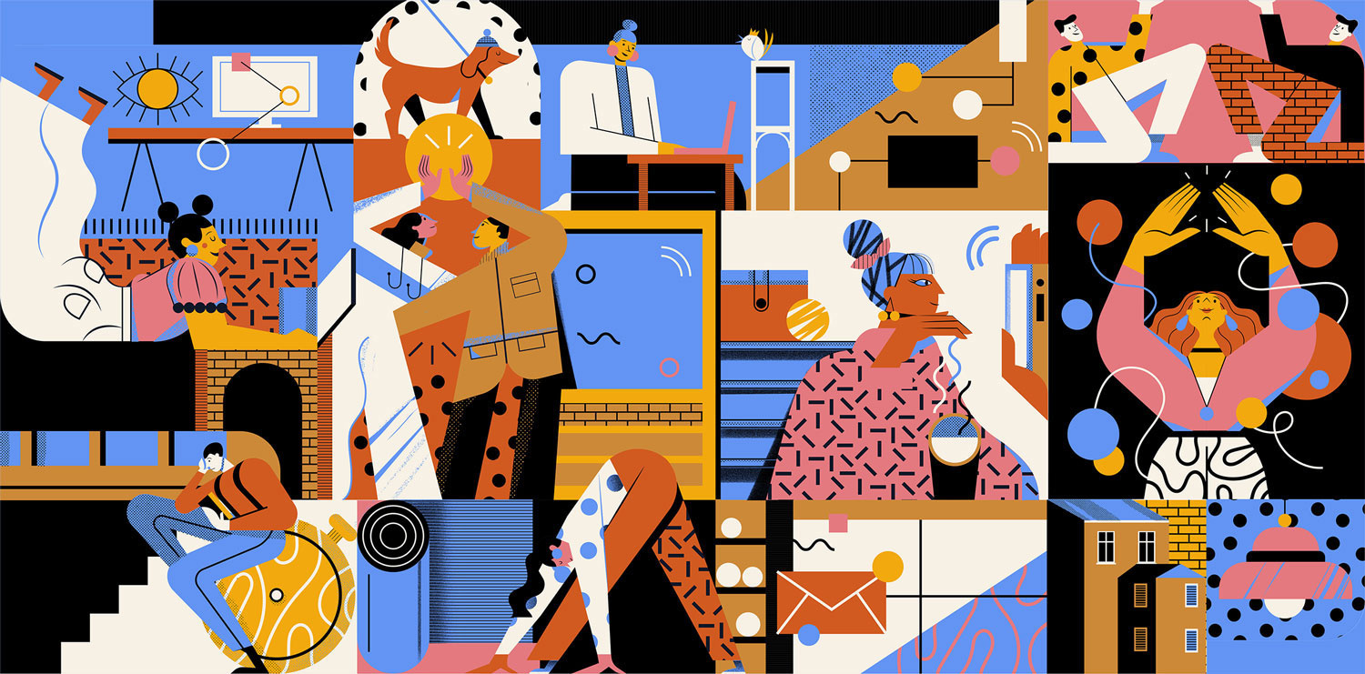 How to work remotly ? character computer freelace geometric home illustrator remote student texture vector work worker