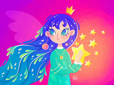23/365 Miracle. Girl Character Illustration art artist blue character concept creative crown design dress girl hair illustration leaves magic miracle pink princess star stars woman