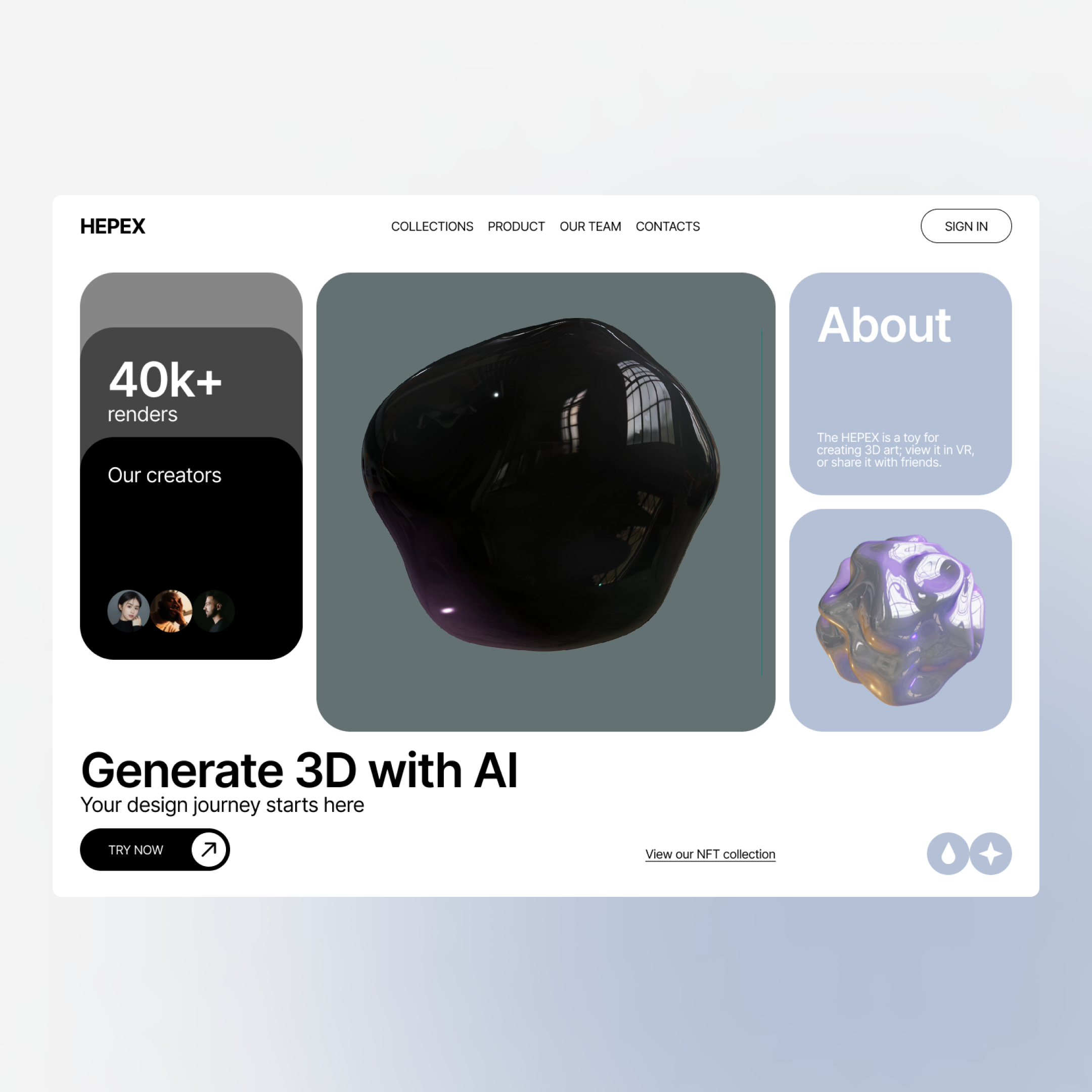 Concept | Service of creating 3D with AI 3d ai animation bento design generate motion graphics service site ui web