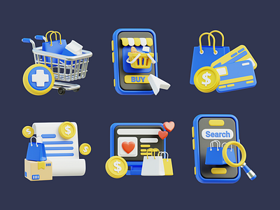 3D Online Shop Element 3d business card cart credit discount element icon market money online sale set shop