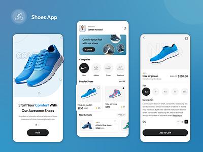 Shoes App Design animation appdesign cretivedesign figma graphic design illustration minimaldesign shoesapp trending ui uiux webdesgin