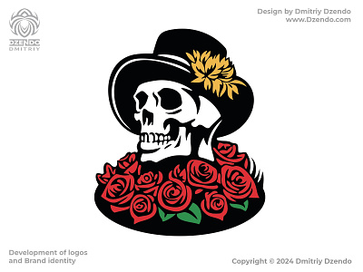 Skull And Roses branding buy logo flower halloween hat logo logo desigen logo designer mexican roses skeleton skull