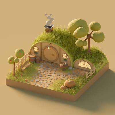 Bag End / The Shire, LOTR 3d 3ddesign 3dlowpoly blender blender3d hobbit lordoftherings lotr lowpoly theshire