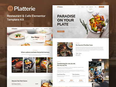Web Design Template for Restaurant & Cafe cafe culinary design dining dish drag and drop food food drink kitchen minimalist platterie reservation responsive design restaurant template kit uiux design web design website design website template wordpress