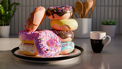 Donut Delights 3d 3d art 3d modeling afternoon animation blender coffee digital art donuts food interior design texturing