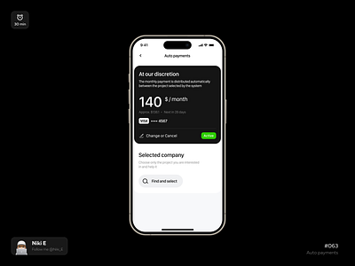 Auto payment. DYUI #24 auto payment daily ui design design app donat donat design finance mobile app niki e pay pay in motnly payment ui ux