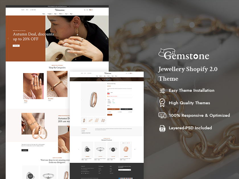 Gemstone – Elegance Jewelry Store – eCommerce Responsive Theme bridal design ecommerce gemstone illustration imitation jewelry lifestyle luxury minimal opencart prestashop shopify template templatetrip woocommerce wordpress