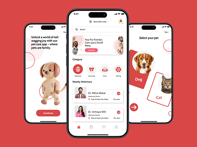 PawsCare - Pet care app app care app design ios ios application mobile mobile app pet pet app pet care pet care app pets red theme ui uiux ux