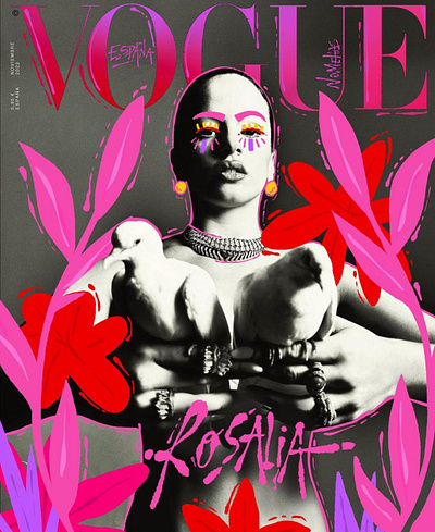 Rosalía x Vogue Spain | España | Nomehas art director flowers iconic pink procreate rosalia vogue