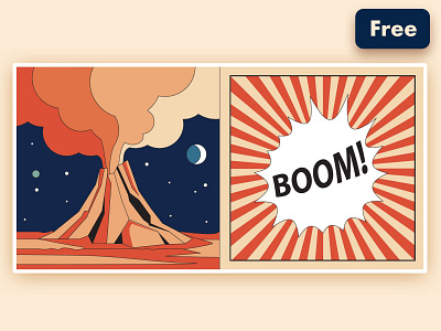 Erupting Volcano with Comic Speech Bubble cartoon comic book comic bubble design editable template erupting volcano eruption explosion free freebie illustration mid century pop art retro space volcano speech bubble vector vintage volcano illustration volcano lava