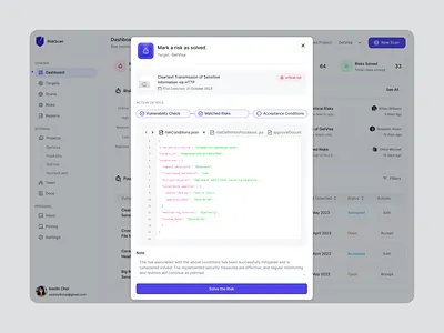 Risk Acceptance Modal - Riskscan dashboard dashboard modal product product design saas card saas dashboard saas modal saas popup ui