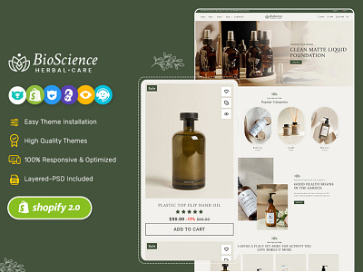 BioScience – Crafted eCommerce Theme For Beauty Care ayurveda beauty bioscience cosmetics design ecommerce herbal illustration online store opencart prestashop shopify template templatetrip woocommerce wordpress