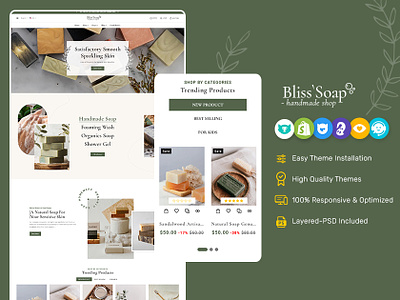 BlissSoap – eCommer Crafted Theme For Handmade Soap Makers artistic makers ayurveda beauty clean cosmetics design ecommerce handmade health online store opencart prestashop shopify soaps soy candle template templatetrip woocommerce wordpress