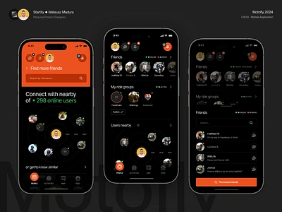 Motofly Mobile App app application design madura mobile mobile app motofly motor motorcyclist poland product design startify ui ux