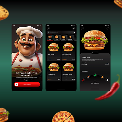 Food Delivery Mobile App Exploration 3d food app graphic design mobile app mockup design motion graphics ui uiux ux