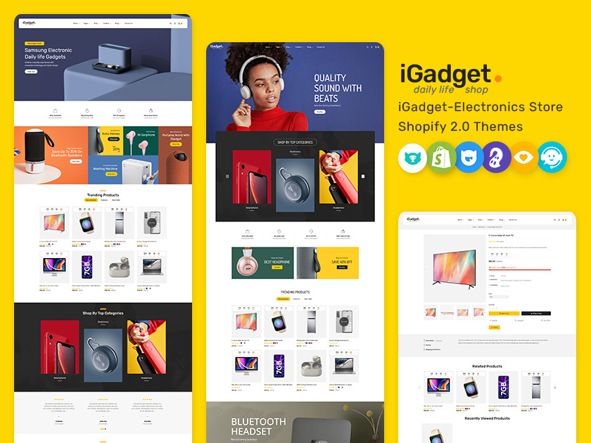 IGadget – Electronics Gadgets & Speakers eCommerce Theme design ecommerce electronics gadgets illustration opencart prestashop shopify single product shop sound speakers template templatetrip theme woocommerce wordpress