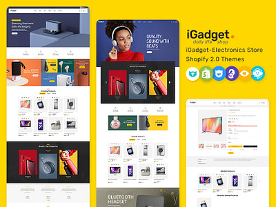 IGadget – Electronics Gadgets & Speakers eCommerce Theme design ecommerce electronics gadgets illustration opencart prestashop shopify single product shop sound speakers template templatetrip theme woocommerce wordpress